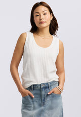 Thurryn Women's Textured Rib Knit Tank Top, Blanc - KT0192P