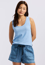 Thurryn Women's Textured Rib Knit Tank Top, Placid Blue - KT0192P