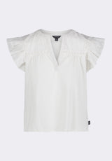 Buffalo David Bitton Mckaylie Women's Split Neck Flutter Sleeve Top with Embroidered Lace Details Color