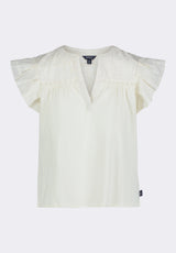 Buffalo David Bitton Mckaylie Women's Split Neck Flutter Sleeve Top with Embroidered Lace Details Color