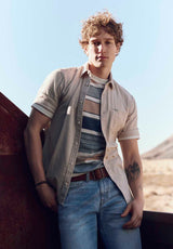 Buffalo David Bitton Konnair Men's Short-Sleeve Texture Jersey Striped T-Shirt Color WHALE