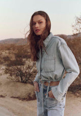 Buffalo David Bitton Serena Women's Long-Sleeve Cropped Denim Shirt Color INDIGO