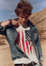 Buffalo David Bitton Tusaf Men's Graphic T-Shirt with American Flag Print Color MILK