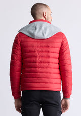 Vince Men’s Quilted Puffer Zip-Up Jacket with Contrasting Hoodie, Red - OBMFE003
