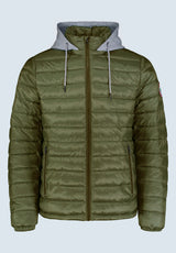 Vince Men’s Quilted Puffer Zip-Up Jacket with Contrasting Hoodie, Green - OBMFE003