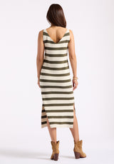 Buffalo David Bitton Orindella Women's Sleeveless Striped Knit Midi Dress Color DARK OLIVE