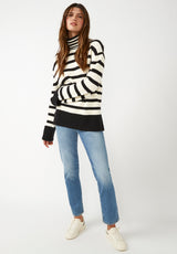 Buffalo David Bitton Drew Black Stripe Women's Funnel Neck Sweater - SW0020F Color BLK STRIPE