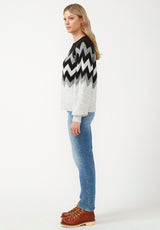 Buffalo David Bitton Nerissa Women's Black Chevron Crewneck Sweater - SW0023F Color BLACK
