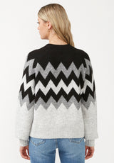 Buffalo David Bitton Nerissa Women's Black Chevron Crewneck Sweater - SW0023F Color BLACK