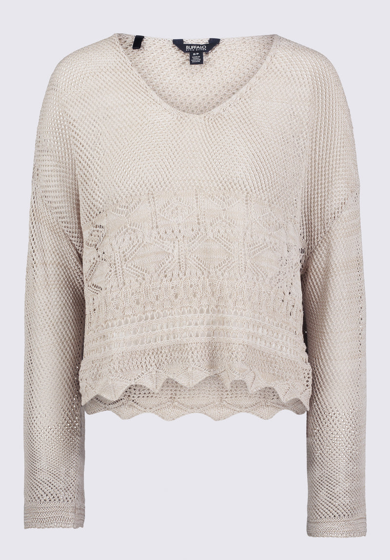 Buffalo David Bitton Cornelia Women's Crochet Cropped Sweater, Tan - SW0056S Color 