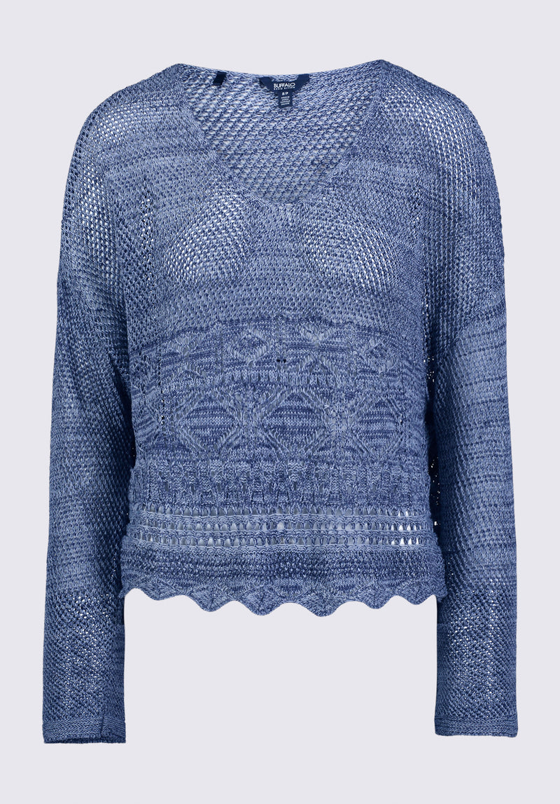 Buffalo David Bitton Cornelia Women's Crochet Cropped Sweater, Denim Blue - SW0056S Color 
