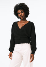 Jadis Women's Textured Knit Wrap Sweater with Side Tie color BLACK