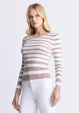 Buffalo David Bitton Scotlyn Women's Striped Long-Sleeve Sweater, White & tan - SW0103H