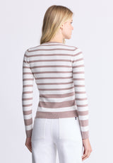 Buffalo David Bitton Scotlyn Women's Striped Long-Sleeve Sweater, White & tan - SW0103H