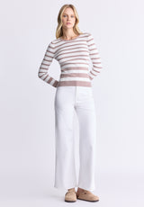 Buffalo David Bitton Scotlyn Women's Striped Long-Sleeve Sweater, White & tan - SW0103H