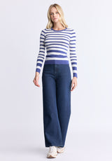 Buffalo David Bitton Scotlyn Women's Striped Long-Sleeve Sweater, White & blue - SW0103H