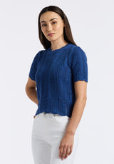 Buffalo David Bitton Posey Women's Short-Sleeve Crochet Knit Sweater Top Color TRUE NAVY