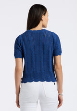 Buffalo David Bitton Posey Women's Short-Sleeve Crochet Knit Sweater Top Color TRUE NAVY