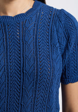 Buffalo David Bitton Posey Women's Short-Sleeve Crochet Knit Sweater Top Color TRUE NAVY
