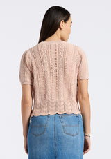 Buffalo David Bitton Posey Women's Short-Sleeve Crochet Knit Sweater Top Color CAMEO ROSE