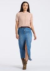 Buffalo David Bitton Posey Women's Short-Sleeve Crochet Knit Sweater Top Color CAMEO ROSE