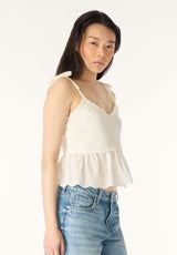 Picabo Women's Textured Cotton Peplum Top, Blanc - SW0109P