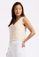 Buffalo David Bitton Merrybell Women's Pointelle Knit Vest with Button-Down Front Color EGRET