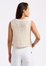 Buffalo David Bitton Merrybell Women's Pointelle Knit Vest with Button-Down Front Color EGRET
