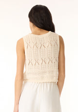 Merrybell Women's Pointelle Knit Vest with Button-Down Front, Egret - SW0114P
