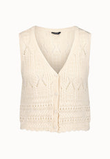 Merrybell Women's Pointelle Knit Vest with Button-Down Front, Egret - SW0114P