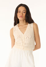 Merrybell Women's Pointelle Knit Vest with Button-Down Front, Egret - SW0114P