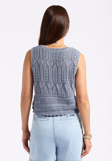 Buffalo David Bitton Merrybell Women's Pointelle Knit Vest with Button-Down Front Color BLEACHED DENIM