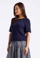 Buffalo David Bitton Devora Women’s Light Knit Short-Sleeve Sweater Color PEACOAT