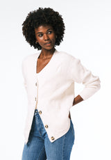 Calynda Women's Cable Knit Button-Up Cardigan with Pockets color MARSHMALLOW