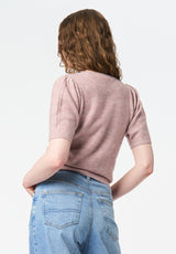 Winsome Women's Short Sleeve Cable Knit Sweater with Shoulder Button color BURNISHED LILAC