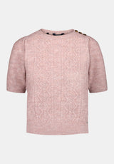 Winsome Women's Short Sleeve Cable Knit Sweater with Shoulder Button color BURNISHED LILAC