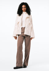 Agatha Women's Open-Front Knit Cardigan with Fringe Detail color OATMEAL