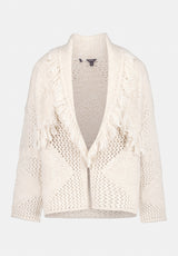 Agatha Women's Open-Front Knit Cardigan with Fringe Detail color OATMEAL