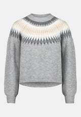 Kindra Women's Fair Isle Crew Neck Knit Sweater color LT HR GREY