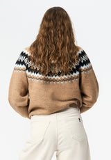 Ashlynne Women's Fair Isle Knit Turtleneck Sweater color TAN