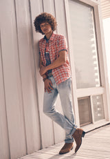 Sirilo Men’s Plaid Short-Sleeve Shirt in Red - BM24283