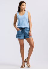 Buffalo David Bitton Lillee Women's Chambray Shorts with Utility Pockets color LIGHT VINTAGE