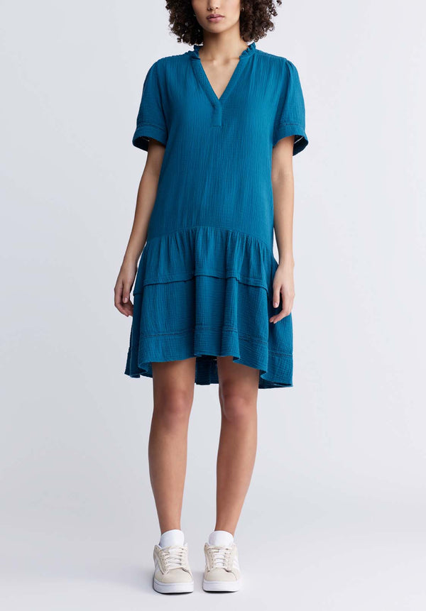Buffalo David Bitton Zinnia Women's Ruffled Dress in Teal Blue - WD0033P Color TEALY BLUE