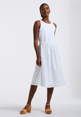 Drea Women's Tank Dress with Eyelet Embroidered Skirt, White - WD0067P