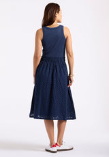 Buffalo David Bitton Drea Women's Sleeveless Tank Dress with Eyelet Embroidered Skirt Color NAVY