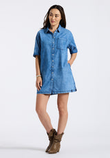 Freida Women's Mid-Sleeve Button-Up Shirt Dress, Classic Vintage Blue - WD0069P
