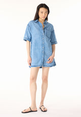 Freida Women's Mid-Sleeve Button-Up Shirt Dress, Classic Vintage Blue - WD0069P