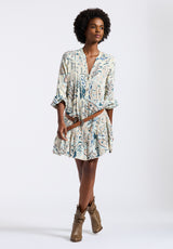 Buffalo David Bitton Darya Women's Boho-Print Long-Sleeve Mini Dress with Button Front and Tiered Hem Color PAISLEY