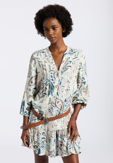 Buffalo David Bitton Darya Women's Boho-Print Long-Sleeve Mini Dress with Button Front and Tiered Hem Color PAISLEY