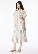 Aurinda Women's Tiered Striped Midi Dress, Parchment - WD0094P